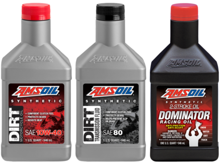 Amsoil synthetic dirt bike engine oil and transmission fluid product range 